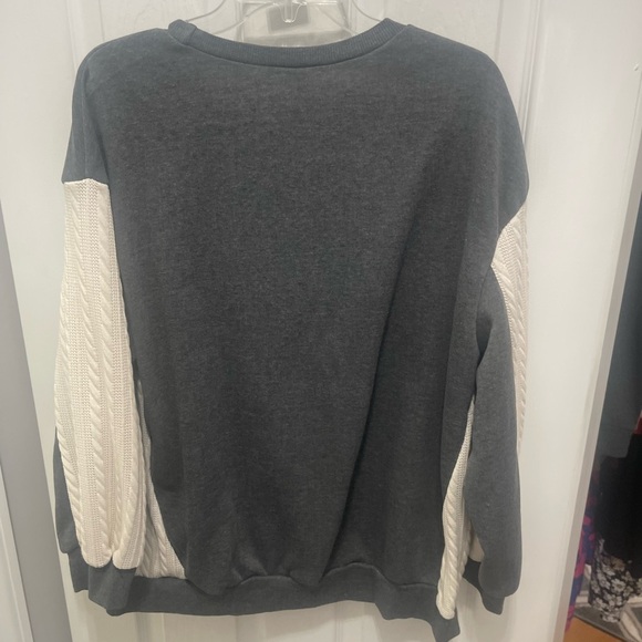 SHEIN Gray and Cream Crew Neck Sweater with Textured Sleeves - Picture 9 of 10